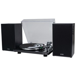 Dayton Audio Classic 6.5" Powered Bluetooth Bookshelf Speaker Pair and Turntable Bundle Black